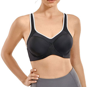 Women's High Support Sports Bra Black Gray Striped Workout <b>Running</b> Fitness Bra with Wide Straps and <b>Padded</b> Cups - Product Image 4