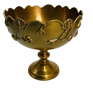 ชามทองเหลืองสำหรับเสิร์ฟชามทองเหลืองสลักด้วยมือดีไซน์ดอกไม้หรูหรา - Product Image 1