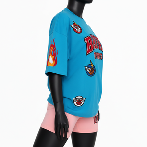 Ensemble T-shirt et short en coton et polyester de qualité supérieure pour femme, avec broderie sur la ceinture et logo, 100% coton - Product Image 3