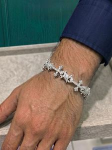 925 Silver Moissanite Cross Cuban Link Bracelet <b>Iced</b> <b>Out</b> <b>Chain</b> Bangle Round Brilliant Cut Unisex Gift Jewelry - Product Image 2