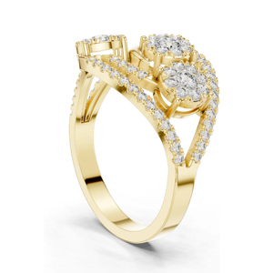 Yellow Gold Diamond Engagement <b>Ring</b> Round Brilliant Cut Flower Design Women's Romantic Style - Product Image 2