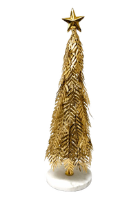Luxury Gold Metal Christmas <b>Tree</b> Set Elegant Feather Textured Aluminum Star Marble Base Modern <b>Tabletop</b> X-mas Décor - Product Image 2