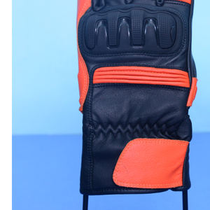 ถุงมือมอเตอร์ไซค์หนังวัวแท้สีส้มดำแบบสั่งทำพิเศษสำหรับฤดูหนาว ถุงมือแข่งรถหนังเต็มตัว ถุงมือสกีกันน้ำพร้อมป้องกันข้อนิ้ว - Product Image 5
