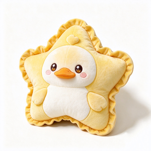 Almohada de peluche personalizada con forma de estrella y borde con volantes, lindo cojín de oso de peluche marrón. - Product Image 2