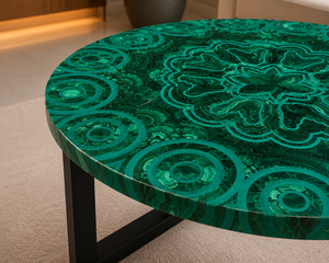 High Quality Round Malachite Dining <b>Table</b> Natural Green Gemstone Furniture Luxury Semi Precious Stone Tabletop Modern Handmade - Product Image 3