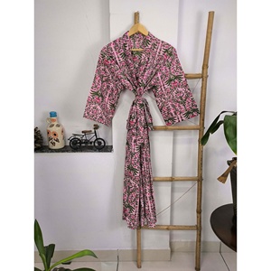 Cotton Printed Kimono Solid Simple Maxi Woven Sleeveless Loose Cover up <b>Robe</b> V Neck Wrap Dress <b>Beach</b> Lounge Wear Women - Product Image 1