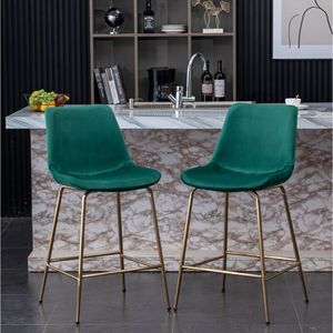 Aufurr Lot de 2 tabourets de bar modernes en velours 26.50 vert - Product Image 1
