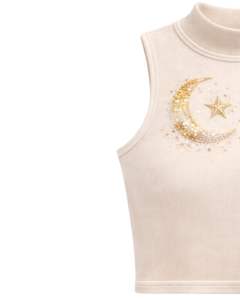 Débardeur côtelé à col montant pour femme, personnalisé par le fabricant, avec motif lune et étoile en strass, sans manches, été, sur mesure - Product Image 2