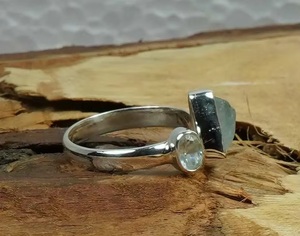 Anillo de Topacio Aguamarina Natural, Plata de Ley 925, Ajustable, Piedra de Nacimiento de Marzo, Anillo de Gemas Hecho a Mano, Regalo de Joyería para Mujer - Product Image 5
