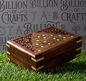 Ornate Timber Brass Motif Etched <b>Box</b> Luxury Decorative <b>Storage</b> Casket - Product Image 3