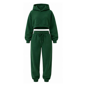 Ensemble de sweats à capuche courts pour femmes, en tissu doux, coupe confortable et design élégant en deux pièces pour un style décontracté. - Product Image 1