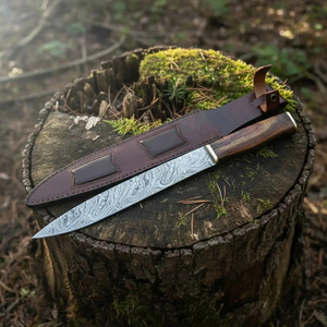Couteau japonais artisanal en acier Damas de haute qualité, lame fixe avec manche en bois, étui en cuir véritable, prix de gros - Product Image 6