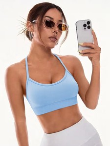 Seamless Strappy Sports Bra Women <b>Cross</b> Back Padded Gym Yoga Crop <b>Top</b> High Elasticity Breathable Fitness Activewear Bralette - Product Image 5