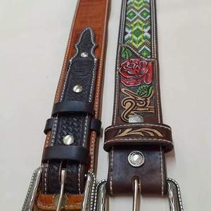 2026 New Full Grain Leather Western Stylish Cowboy <b>Belt</b> With Bead <b>Work</b> And Hand Tooled Design Top Manufacturer For Men And Women - Product Image 4
