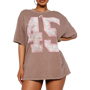 เสื้อยืดโอเวอร์ไซส์สไตล์วินเทจสำหรับผู้หญิง ลายกราฟิกตัวเลขแบบดิสเทรส สตรีทแวร์ ผ้าฝ้าย ทรงหลวม สไตล์เสื้อเจอร์ซีย์อเมริกันฟุตบอลแบบสั่งทำ - Product Image 5