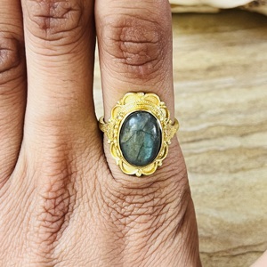 New Arrival Flower Shape <b>Ring</b> Labradorite Gold Plated Brass <b>Ring</b> Vintage Statement Floral <b>Ring</b> Ethnic <b>Chunky</b> Wholesale <b>Ring</b> - Product Image 4