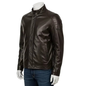 Chaqueta de Cuero Genuino Impermeable para Hombre con Cuello Alto, Chaqueta de Invierno Cálida y Duradera, Chaqueta Casual de Motociclista con Cierre - Product Image 2
