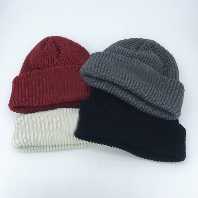 Custom Winter Cuffed Knitted Beanies Embroidery Solid Color Unisex Warm Business Beach 100% Cotton Durable High Quality