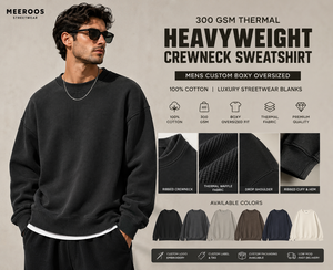 เสื้อสเวตเชิ้ตคอกลมหนานุ่ม 300 GSM สำหรับผู้ชาย ทรงบ็อกซี่โอเวอร์ไซส์ สไตล์สตรีทแวร์สุดหรู ผ้าคอตตอน Meeroos แบบเรียบๆ สำหรับงานสั่งทำ - Product Image 6