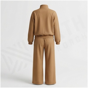 Women Solid Color Tracksuit Set Full Length Zipper Front Embossed Logo Casual Loose Fit Autumn Spandex <b>Polyester</b> <b>Jogger</b> Pants - Product Image 2