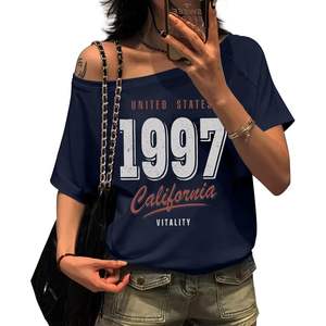 Weetiotio Women's Shoulder <b>Graphic</b> <b>Tees</b> <b>Vintage</b> 90s California Top Trendy Summer One Shoulder Loose Tshirts XS Fitted Version - Product Image 4