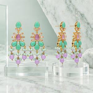Pendientes Colgantes con Piedras Verde Menta y Lila Chapados en Oro con Cuentas Pastel, Joyería de Moda al por Mayor de Fábrica - Product Image 4