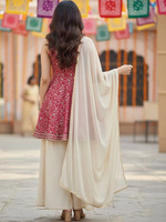Ensemble Kurta Palazzo Dupatta en Rayonne Imprimée Numérique pour Femme, Broderie Traditionnelle, Coupe Droite, Longueur Genou, Séchage Rapide, Style Indien et Pakistanais