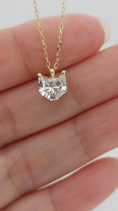 Pendentif en diamant taille princesse, or massif 18 carats, serti griffe, collier classique pour femme, forme géométrique, bijoux de fiançailles - Product Image 4