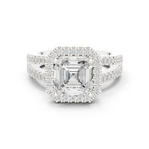 Bague élégante en or massif 14 carats avec diamant de laboratoire de qualité supérieure, taille Asscher 2 carats, certifié IGI, et pierres latérales rondes - Product Image 3