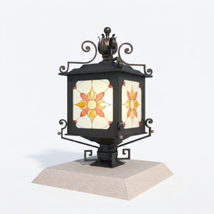 Wrought Iron for LED Wall Lamp with E26 Bulb Base <b>Remote</b> <b>Control</b> Multicolored Glass Shade for Courtyard-KHP Brand Vietnam - Product Image 1