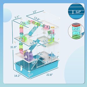 Gabbia per Criceti a 6 Piani Azzurra con Tubi, Tunnel, Casetta, Ruota, Ciotola per Cibo, Bottiglia d'Acqua e Rampe per Criceti Nani e Piccoli Animali - Product Image 3