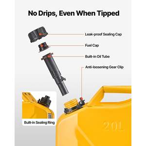 5.3 Gallon Yellow <b>Metal</b> Fuel <b>Jerry</b> <b>Can</b> Comfort Handle Leakproof Corrosion-Resistant Gas Tank for Cars Motorcycles 6 L/min Max - Product Image 3