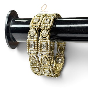 High Quality Indian Wedding Zircon <b>Stone</b> Bangles Antique Gold Plated <b>Bracelet</b> Collection Factory Direct at Wholesale Price - Product Image 3