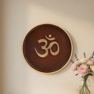 Om Metal <b>Decorative</b> Plaque Coffee Brown Gold 8.4 Inch <b>Wall</b> <b>Plate</b> <b>for</b> Home Yoga Space - Product Image 1