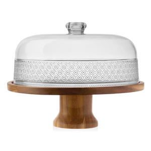 Wholesale Prices Round Wood Cake Stand With Glass Dome Cover Reusable Dessert Display For Home Bakery Events - Product Image 5