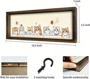 Porte-clés mural en bois motif chaton mignon avec 5 crochets métalliques – Organisateur décoratif pour entrée et décoration de chambre - Product Image 5