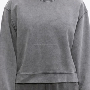 Professional Factory Supplier Women's Long Sleeve Acid Wash Cotton Fleece <b>Sweatshirt</b> New Styles for Winter - Product Image 6