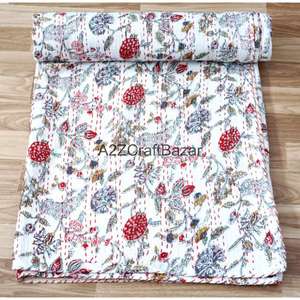 Colcha Kantha india hecha a mano, 100% algodón orgánico, reversible, vintage, ecológica, para todas las estaciones, bordada, tamaño doble, para el hogar - Product Image 3