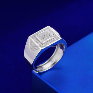 Bague Chevalière Rectangulaire de Luxe en Argent Sterling 925 avec Diamant Moissanite et Double Bordure pour Grossiste en Bijoux - Product Image 1