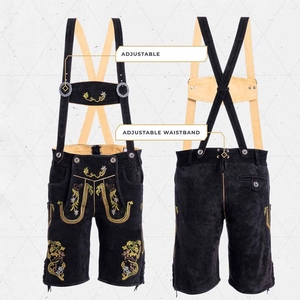 Shorts traditionnels ethniques en daim noir pour homme avec broderie florale dorée - Product Image 6