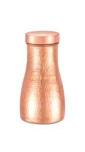 Handcrafted Curved Pure Copper Sports Water <b>Bottle</b> Black Flip Top <b>Straw</b> Lid Gym Fitness Hydration Flask Grooved Grip Drinkware - Product Image 6