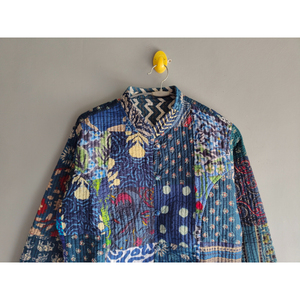 Indian Floral Quilted <b>Jacket</b> for Women Reversible Printed Bomber Coat Cotton Silk Short Sleeve Button Up gift for her - Product Image 4