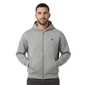 Sudadera con capucha gris de algodón grueso con cremallera completa para hombre, estilo urbano liso, con logo personalizado, ajuste regular, alta calidad, venta al por mayor - Product Image 1