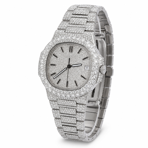 Reloj de Lujo para Hombre, Completamente Cubierto de Moissanita, Caja Cuadrada de Acero Inoxidable, Reloj de Cuarzo Estilo Hip Hop con Fecha - Product Image 5