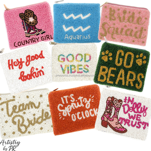 Pochette à monnaie mini brodée de perles de rocaille, faite main, avec fermeture éclair, texte personnalisé, motif animal du zodiaque, chaîne, grande taille, vente en gros - Product Image 3