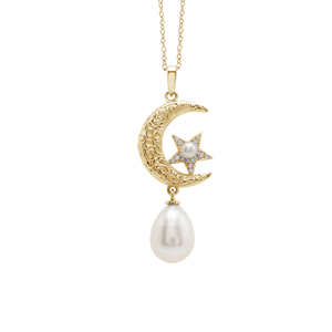 Collar con colgante de estrella y luna de Plata de Ley 925 con perla de agua dulce ovalada y redonda, chapado en rodio, joyería fina romántica para mujer - Product Image 4