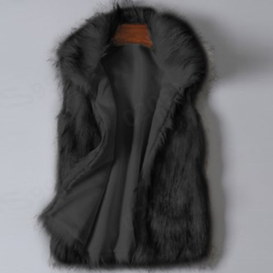 Gilet long de luxe pour femme en fausse fourrure, sans manches, épais, pour l'hiver, avec fermeture pull-over, couleur unie, col amovible, en polaire - Product Image 3