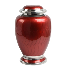 Urna Funeraria Artesanal de Color Rojo Carmesí Brillante para Cenizas Humanas - Urna Funeraria Metálica Vibrante con Acabado Cromado Plateado - Product Image 1