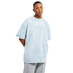 Camiseta de punto para hombre 100% algodón, corte regular, lavado ácido, hombro caído, lisa, estilo urbano, peso pesado, antiarrugas - Product Image 1