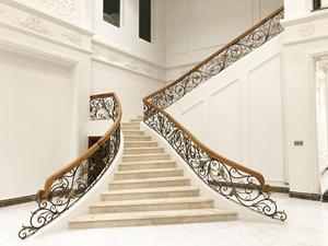 Traditional Cast Iron Stair Railing with Gold Accents Rust Resistant <b>Wall</b>-mounted Indoor Staircase Handrail - Product Image 1